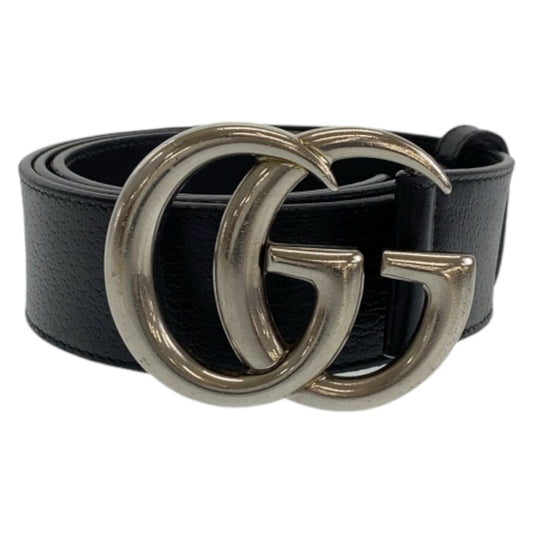 25871
GUCCI グッチ GGマーモント 85cm/34インチ ブラック 黒 シルバー金具 レザー 525040 ベルト バックル メンズ AB35