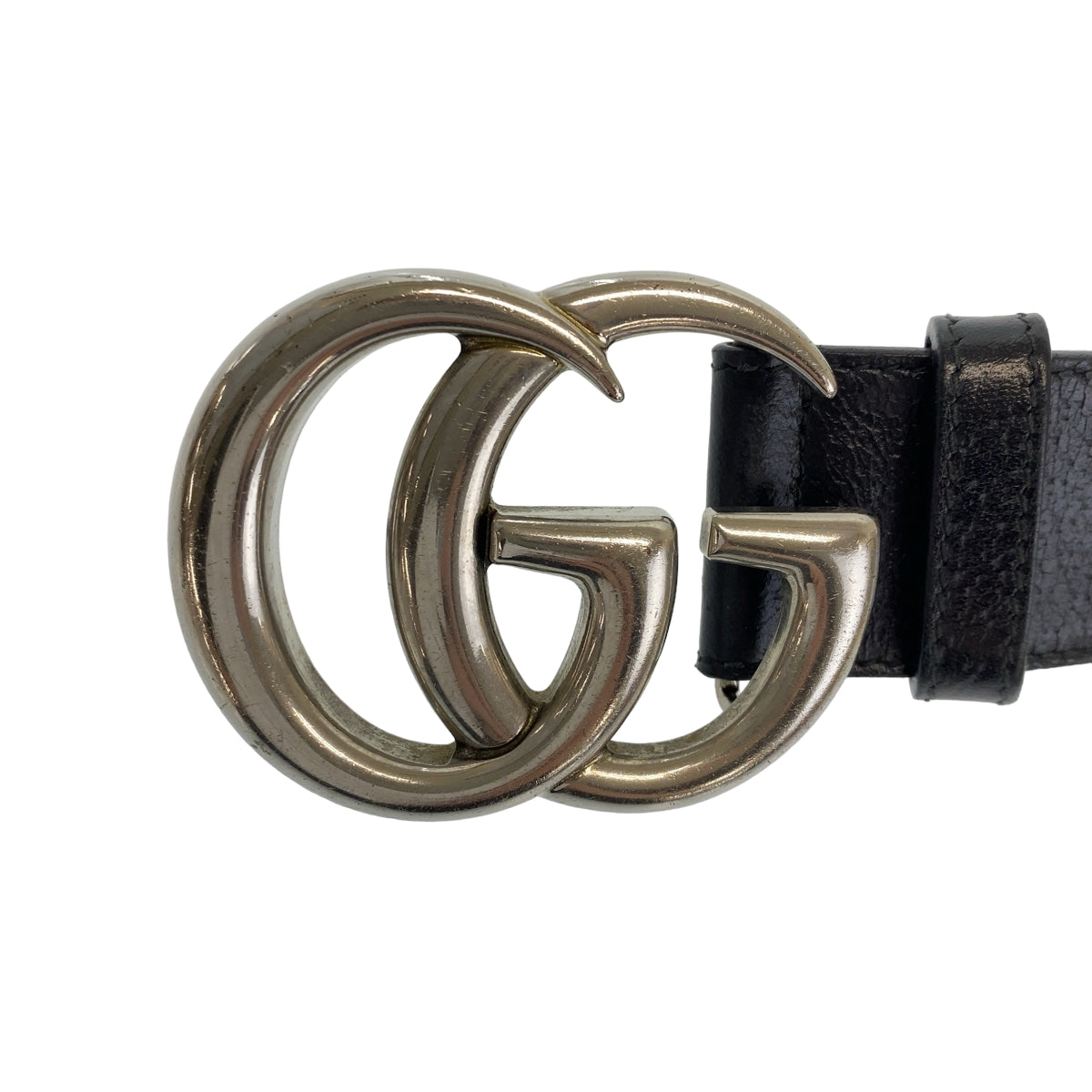 25871
GUCCI グッチ GGマーモント 85cm/34インチ ブラック 黒 シルバー金具 レザー 525040 ベルト バックル メンズ AB35