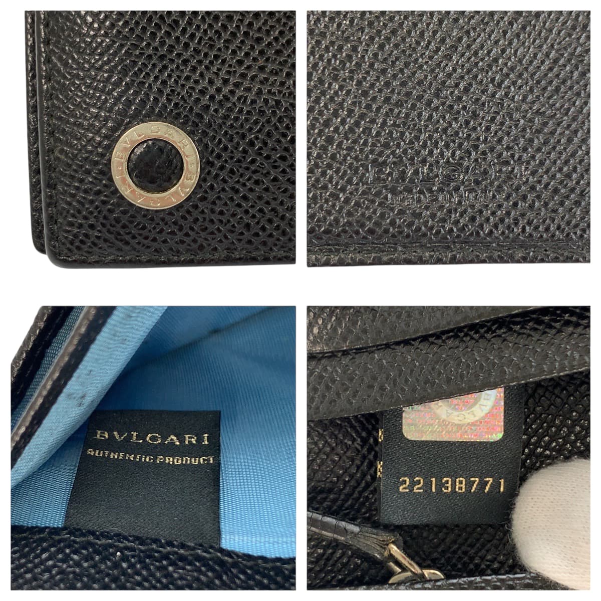 25873
BVLGARI ブルガリ ブルガリブルガリ ブラック 黒 ブルー シルバー金具 レザー 長財布 ロングウォレット メンズ AB16