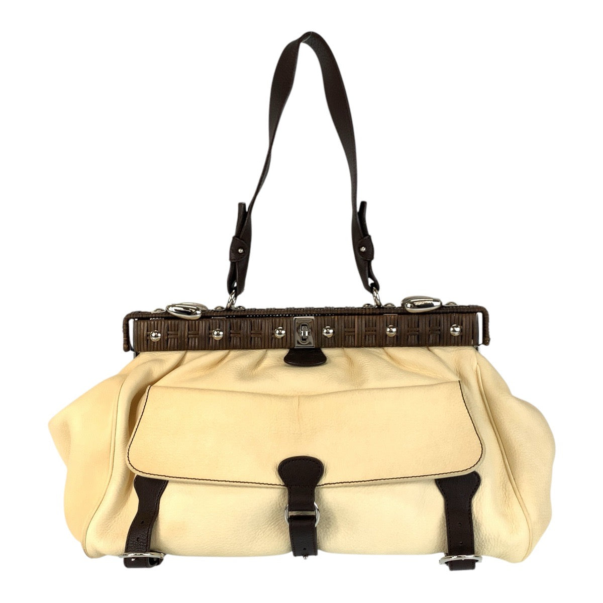 25879
Salvatore Ferragamo サルヴァトーレフェラガモ ベージュ アイボリー シルバー金具 レザー EZ-21 6954 ショルダーバッグ ハンドバッグ レディース AB25