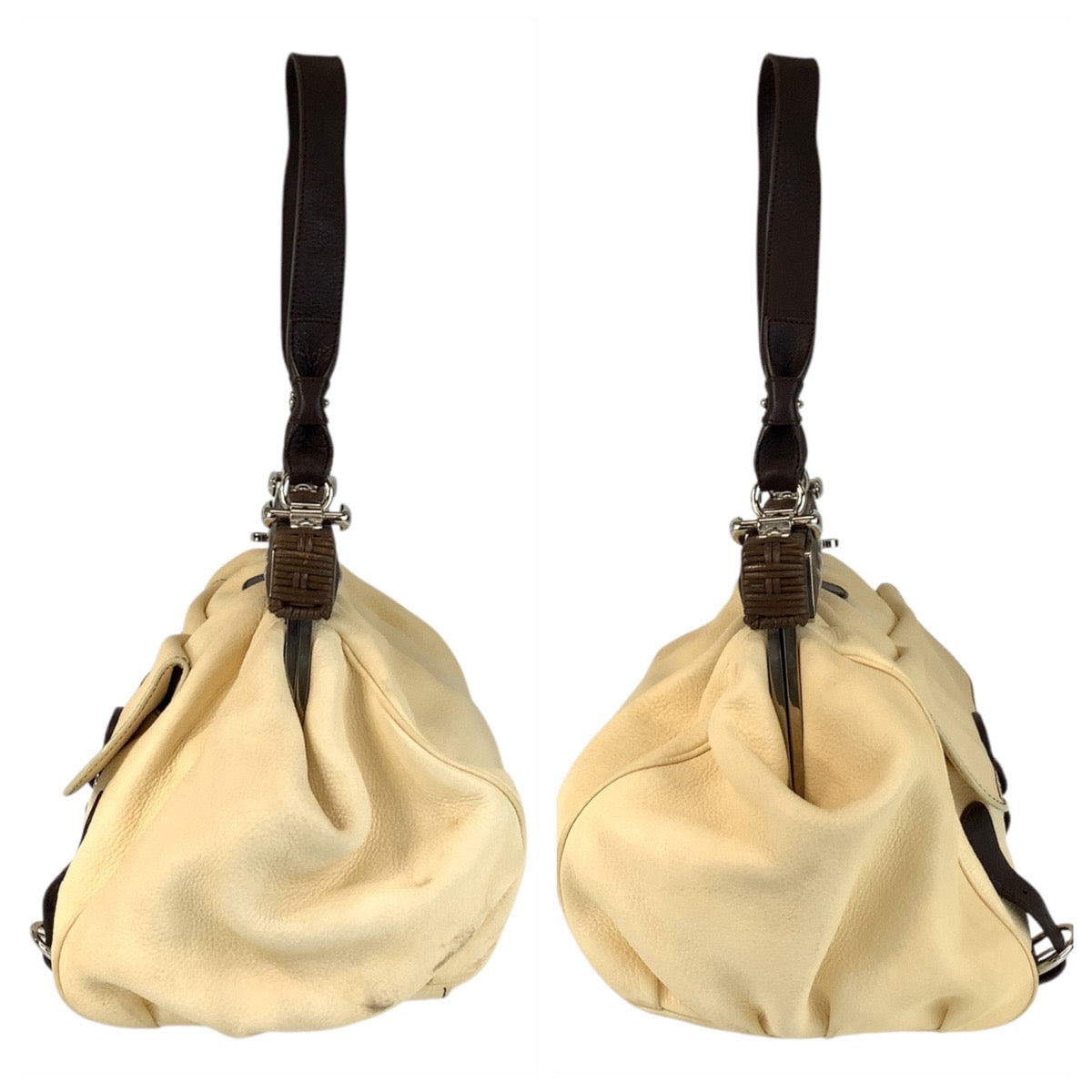 25879
Salvatore Ferragamo サルヴァトーレフェラガモ ベージュ アイボリー シルバー金具 レザー EZ-21 6954 ショルダーバッグ ハンドバッグ レディース AB25