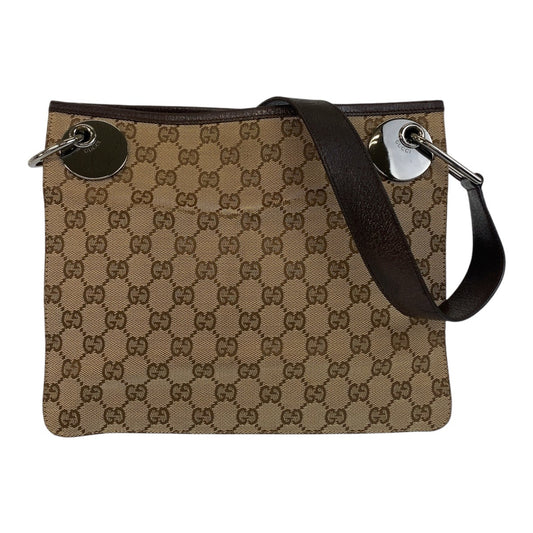 25881
GUCCI グッチ ベージュ ブラウン GGキャンバス / レザー 120841 ショルダーバッグ ポシェット レディース AB28