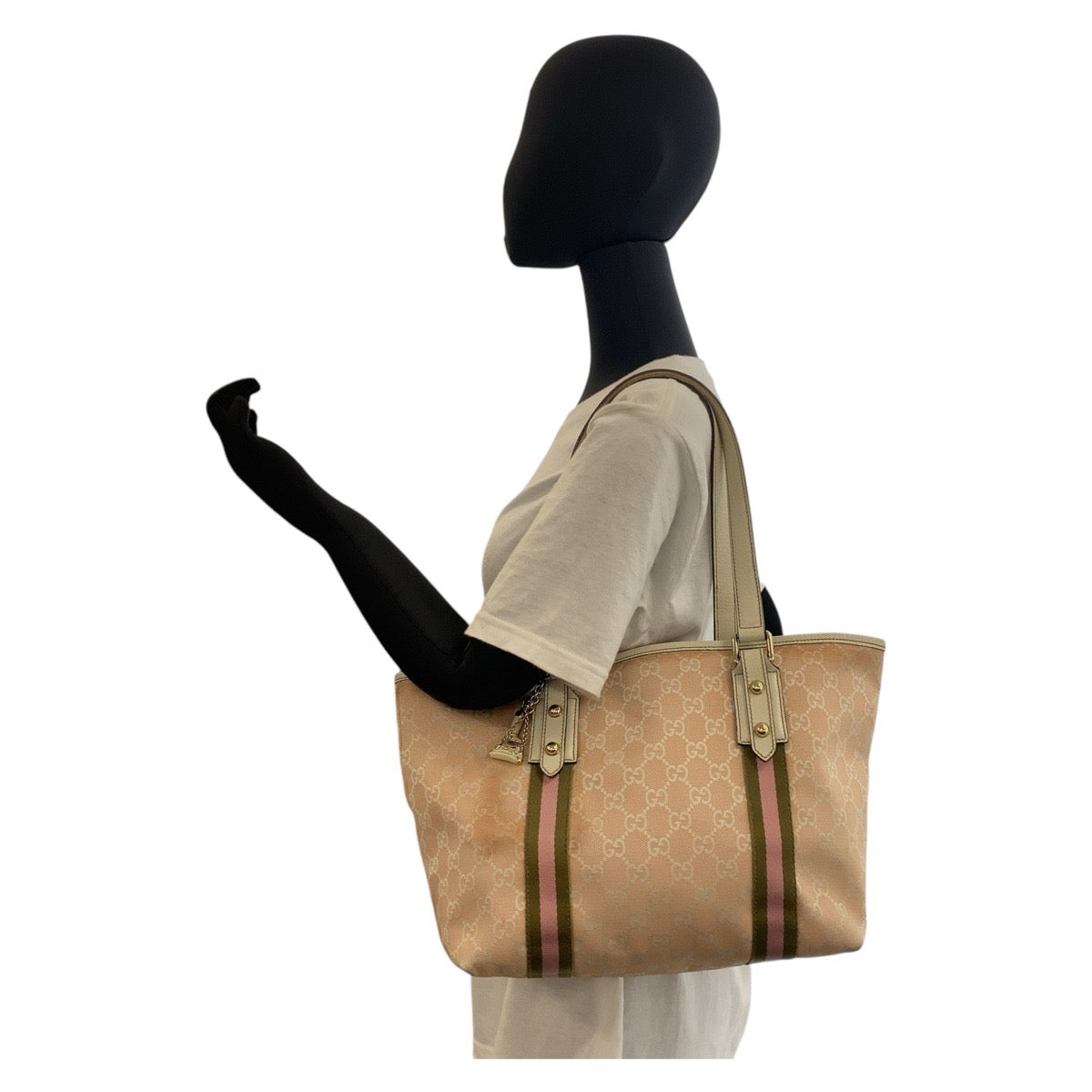 25883
GUCCI グッチ シェリーライン ピンク アイボリー ゴールド金具 GGキャンバス / レザー 137396 トートバッグ ショルダーバッグ レディース B28