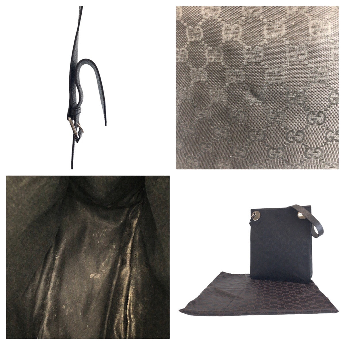 25884
GUCCI グッチ ブラック 黒 シルバー金具 GGキャンバス / レザー 120842 ショルダーバッグ ポシェット レディース AB35