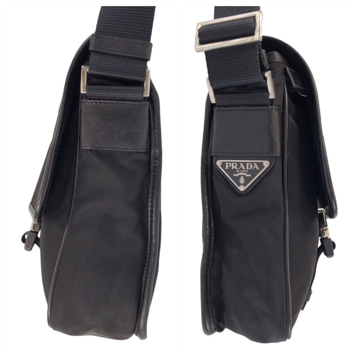 25885
PRADA プラダ テスート 三角ロゴプレート ブラック 黒 シルバー金具 ナイロン ショルダーバッグ ポシェット レディース AB34