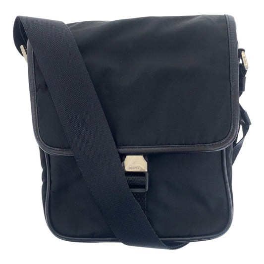 25893
PRADA プラダ テスート 三角ロゴプレート ブラック 黒 シルバー金具 ナイロン / レザー ショルダーバッグ ポシェット メンズ A42