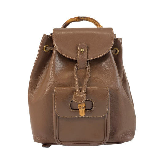 25897
GUCCI グッチ バンブー ブラウン ゴールド金具 レザー 003 2034 0030 リュックサック バックパック レディース AB22
