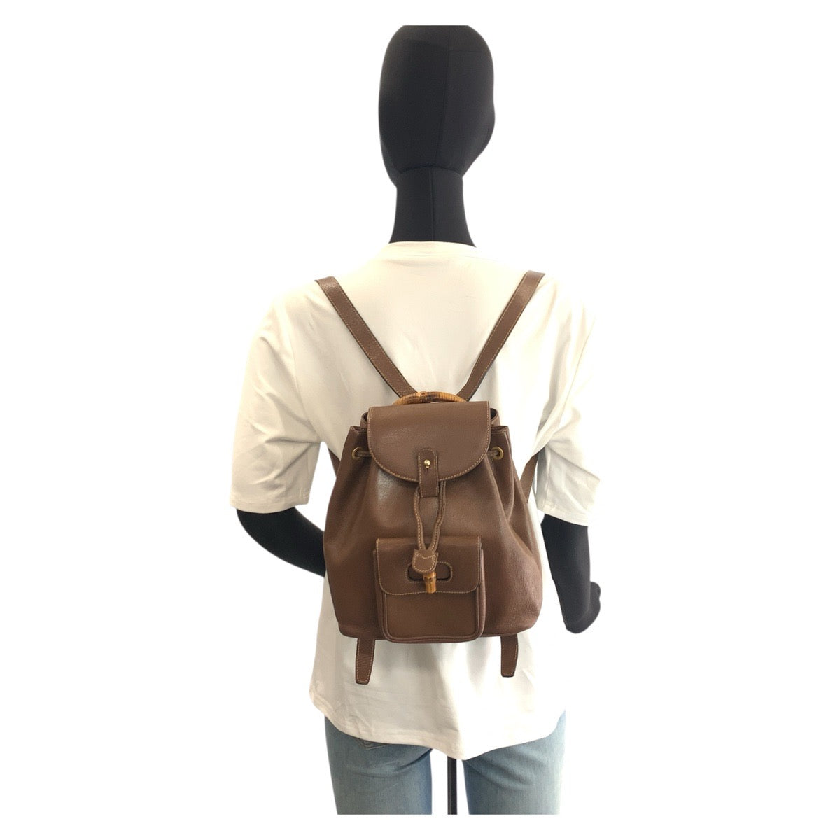 25897
GUCCI グッチ バンブー ブラウン ゴールド金具 レザー 003 2034 0030 リュックサック バックパック レディース AB22