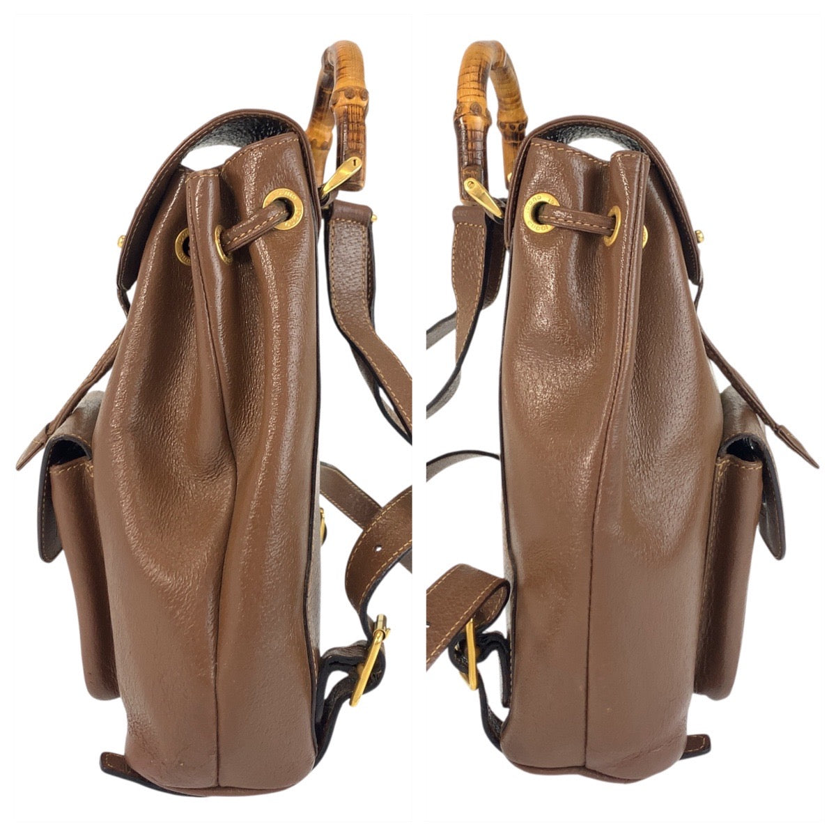 25897
GUCCI グッチ バンブー ブラウン ゴールド金具 レザー 003 2034 0030 リュックサック バックパック レディース AB22