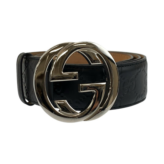 25901
GUCCI グッチ インターロッキング 85cm/34インチ ブラック 黒 シルバー金具 レザー 411924 ベルト バックル メンズ ABP26