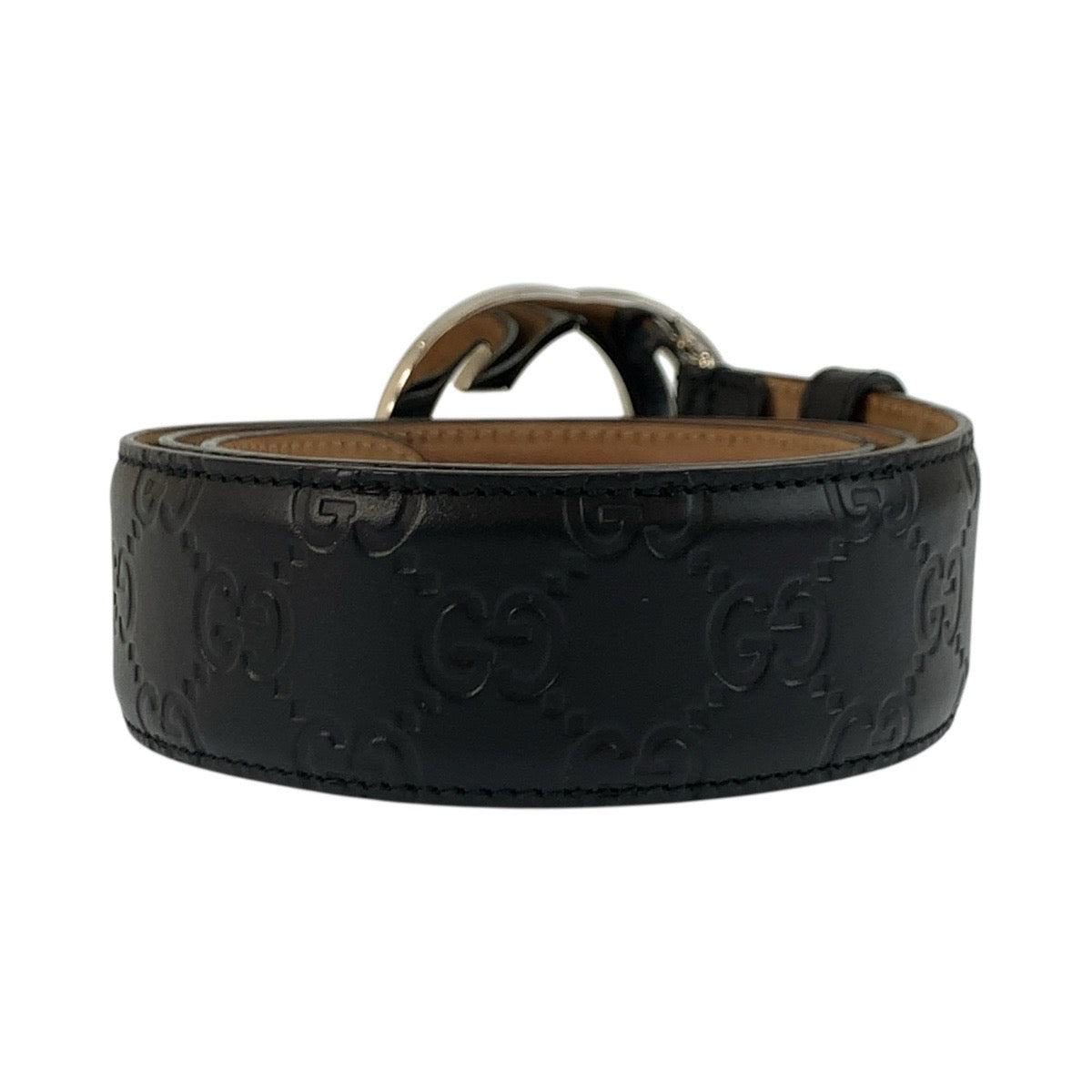 25901
GUCCI グッチ インターロッキング 85cm/34インチ ブラック 黒 シルバー金具 レザー 411924 ベルト バックル メンズ ABP26