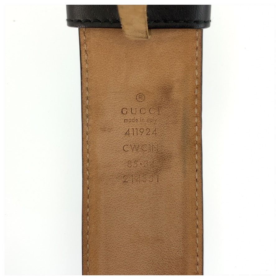 25901
GUCCI グッチ インターロッキング 85cm/34インチ ブラック 黒 シルバー金具 レザー 411924 ベルト バックル メンズ ABP26