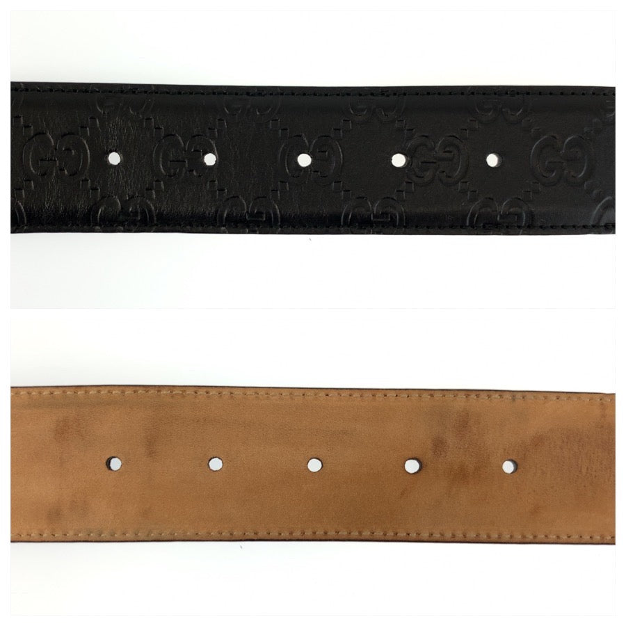 25901
GUCCI グッチ インターロッキング 85cm/34インチ ブラック 黒 シルバー金具 レザー 411924 ベルト バックル メンズ ABP26