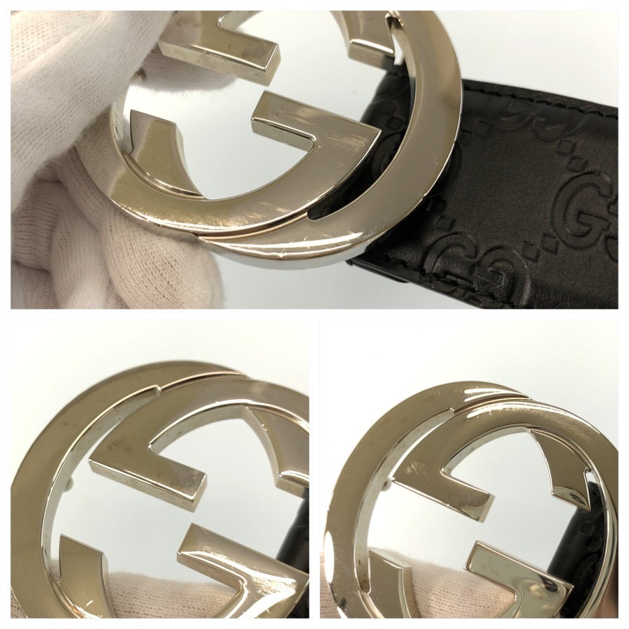 25901
GUCCI グッチ インターロッキング 85cm/34インチ ブラック 黒 シルバー金具 レザー 411924 ベルト バックル メンズ ABP26