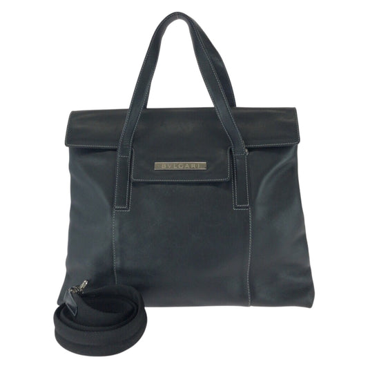 25904
BVLGARI ブルガリ ヴィンテージ 2way ブラック 黒 シルバー金具 レザー トートバッグ ショルダーバッグ レディース AB22