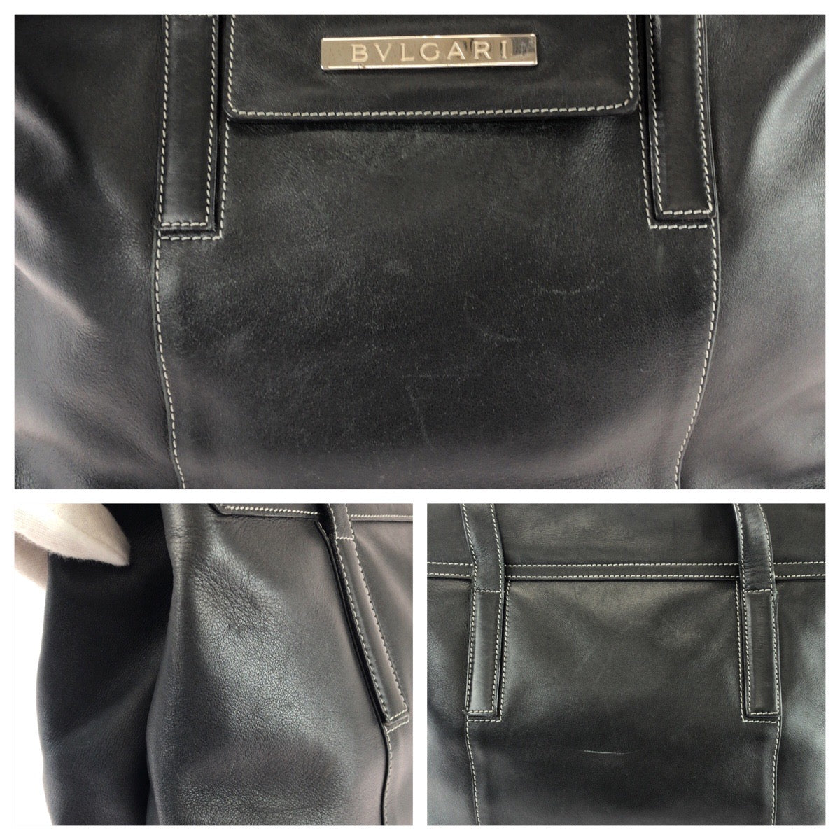 25904
BVLGARI ブルガリ ヴィンテージ 2way ブラック 黒 シルバー金具 レザー トートバッグ ショルダーバッグ レディース AB22
