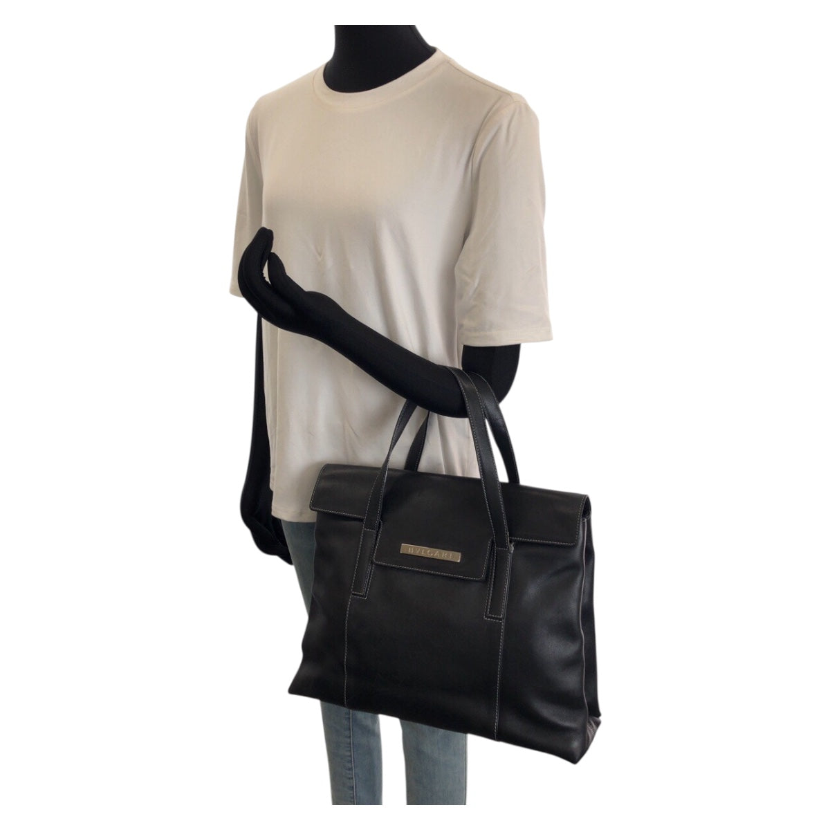 25904
BVLGARI ブルガリ ヴィンテージ 2way ブラック 黒 シルバー金具 レザー トートバッグ ショルダーバッグ レディース AB22