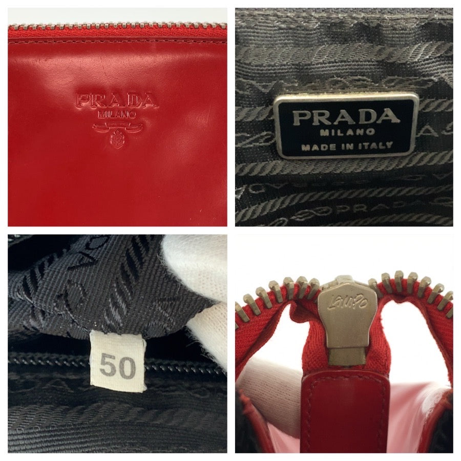 25905
PRADA プラダ レッド シルバー金具 パテントレザー ハンドバッグ トートバッグ レディース AB35