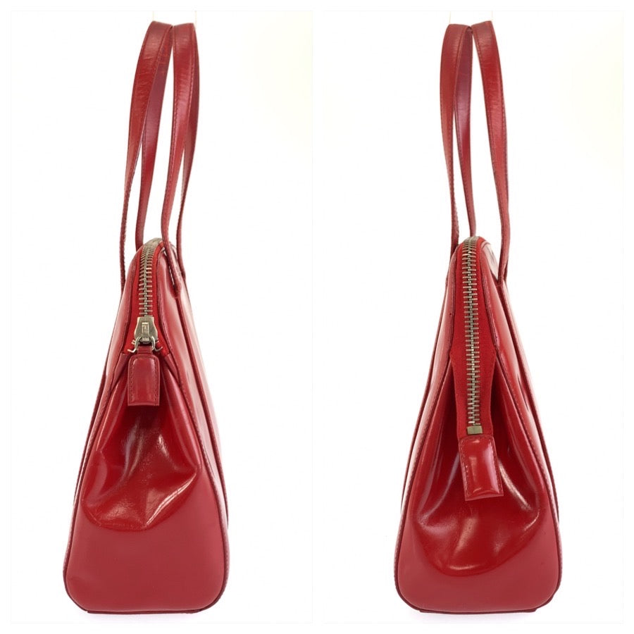 25905
PRADA プラダ レッド シルバー金具 パテントレザー ハンドバッグ トートバッグ レディース AB35