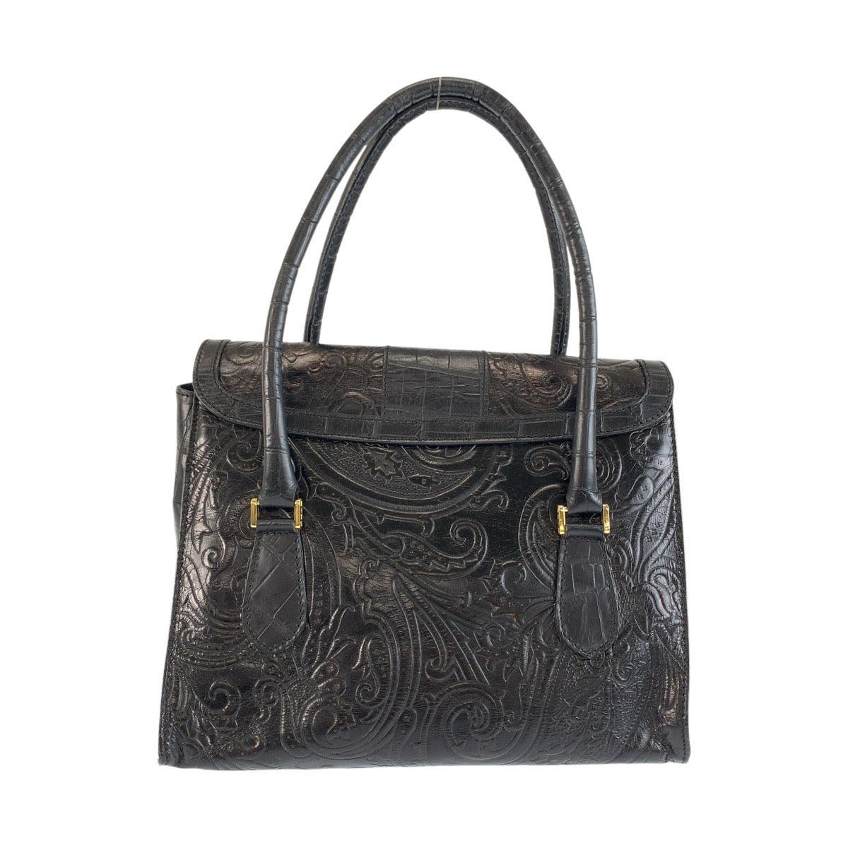 25909
ETRO エトロ 型押し ブラック 黒 ゴールド金具 レザー ハンドバッグ レディース AB21