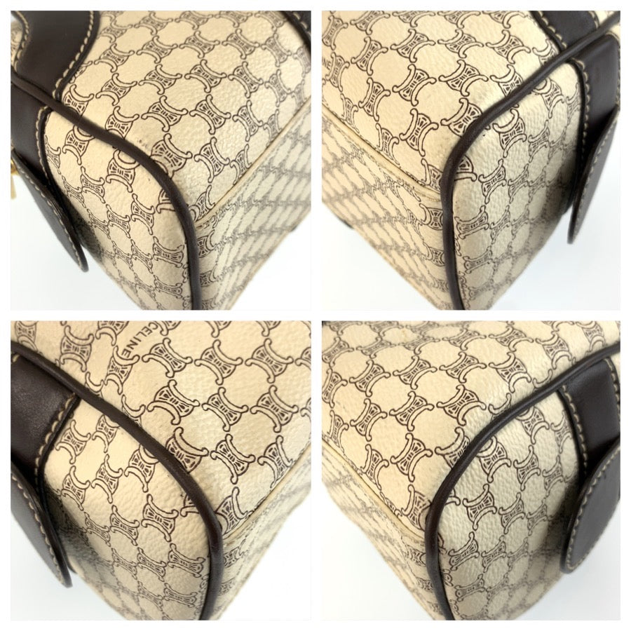 25910
CELINE セリーヌ ヴィンテージ マカダム ホワイト ブラウン ゴールド金具 PVC / レザー SI 10/25 ショルダーバッグ ボストンバッグ レディース ABP36