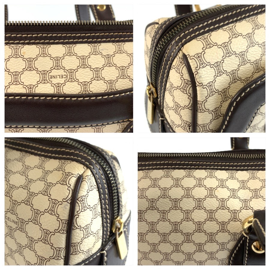 25910
CELINE セリーヌ ヴィンテージ マカダム ホワイト ブラウン ゴールド金具 PVC / レザー SI 10/25 ショルダーバッグ ボストンバッグ レディース ABP36