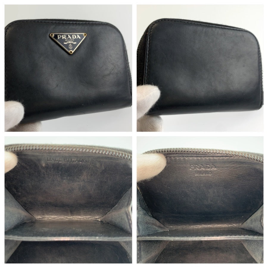 25912
PRADA プラダ 三角ロゴプレート ブラック 黒 シルバー金具 レザー コインケース 小銭いれ メンズ AB14