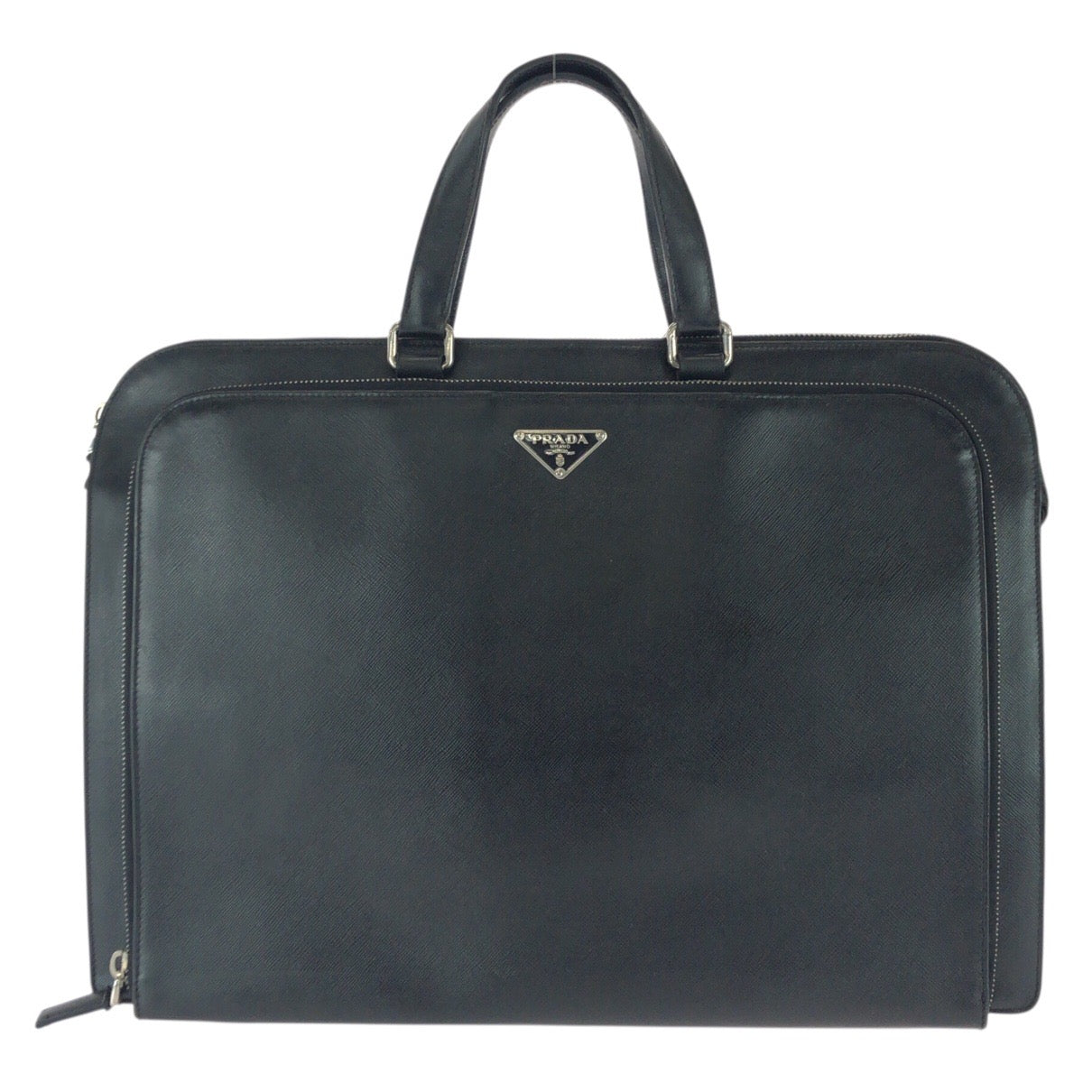 25914
PRADA プラダ サフィアーノ 三角ロゴプレート ブラック 黒 シルバー金具 レザー ビジネスバッグ ブリーフケース メンズ AB35