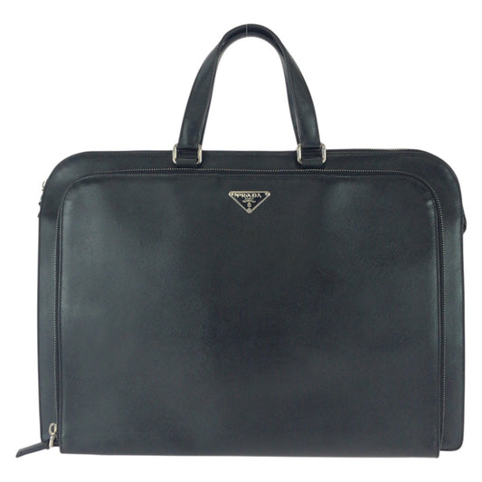 25914
PRADA プラダ サフィアーノ 三角ロゴプレート ブラック 黒 シルバー金具 レザー ビジネスバッグ ブリーフケース メンズ AB35