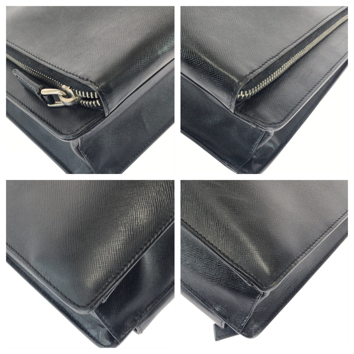 25914
PRADA プラダ サフィアーノ 三角ロゴプレート ブラック 黒 シルバー金具 レザー ビジネスバッグ ブリーフケース メンズ AB35