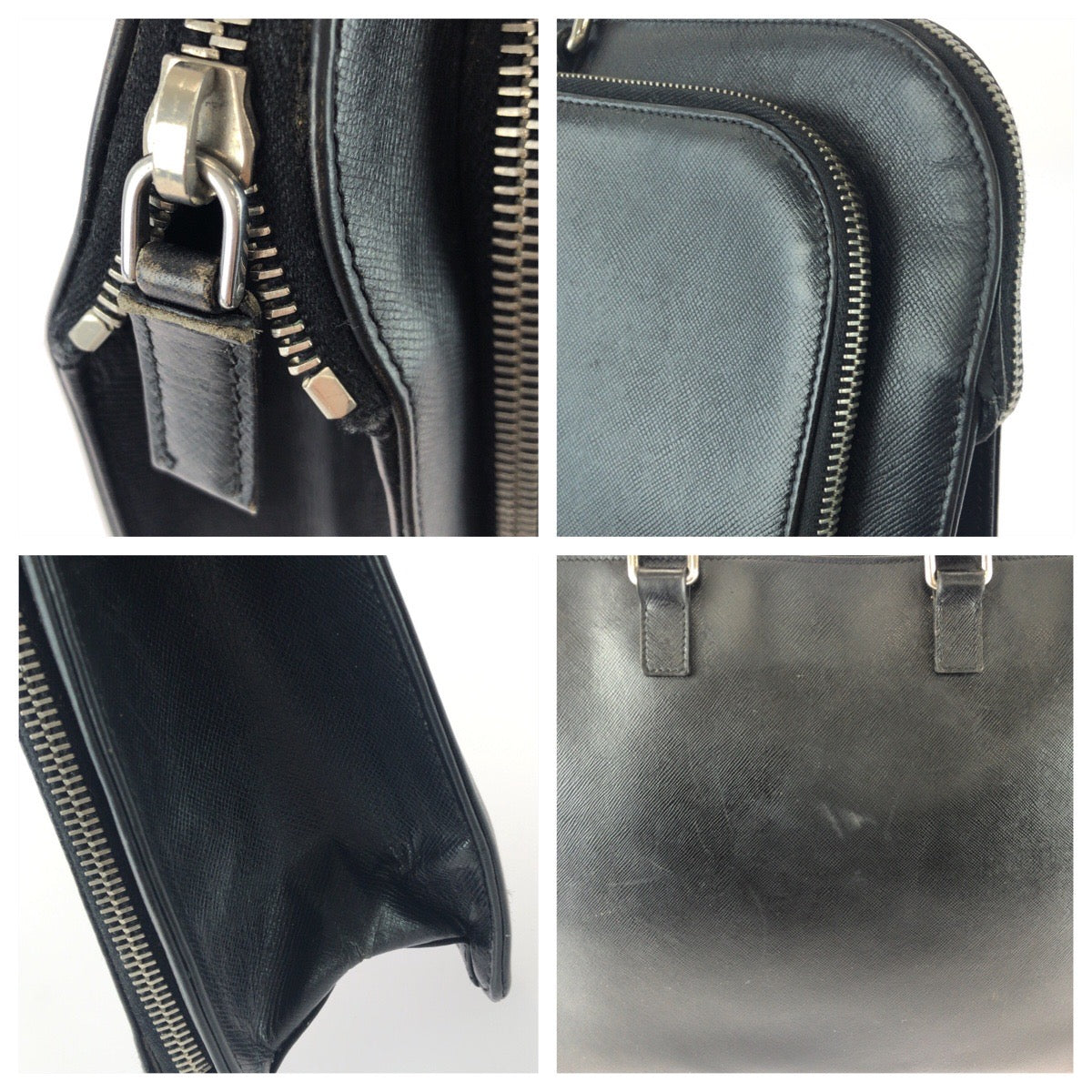 25914
PRADA プラダ サフィアーノ 三角ロゴプレート ブラック 黒 シルバー金具 レザー ビジネスバッグ ブリーフケース メンズ AB35