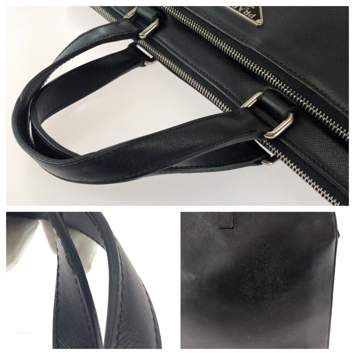 25914
PRADA プラダ サフィアーノ 三角ロゴプレート ブラック 黒 シルバー金具 レザー ビジネスバッグ ブリーフケース メンズ AB35
