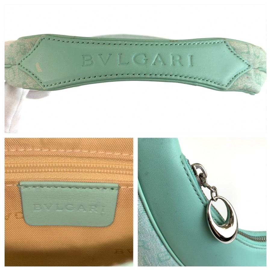 25922
BVLGARI ブルガリ ロゴマニア ミントグリーン シルバー金具 キャンバス / レザー ハンドバッグ レディース AB28