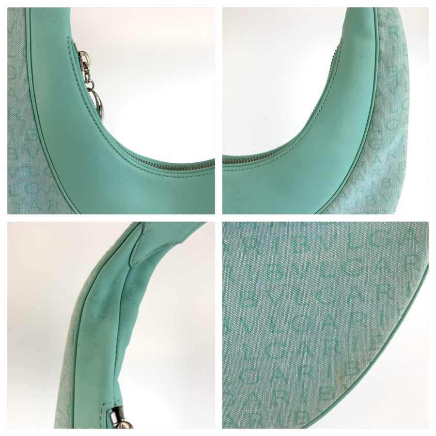 25922
BVLGARI ブルガリ ロゴマニア ミントグリーン シルバー金具 キャンバス / レザー ハンドバッグ レディース AB28