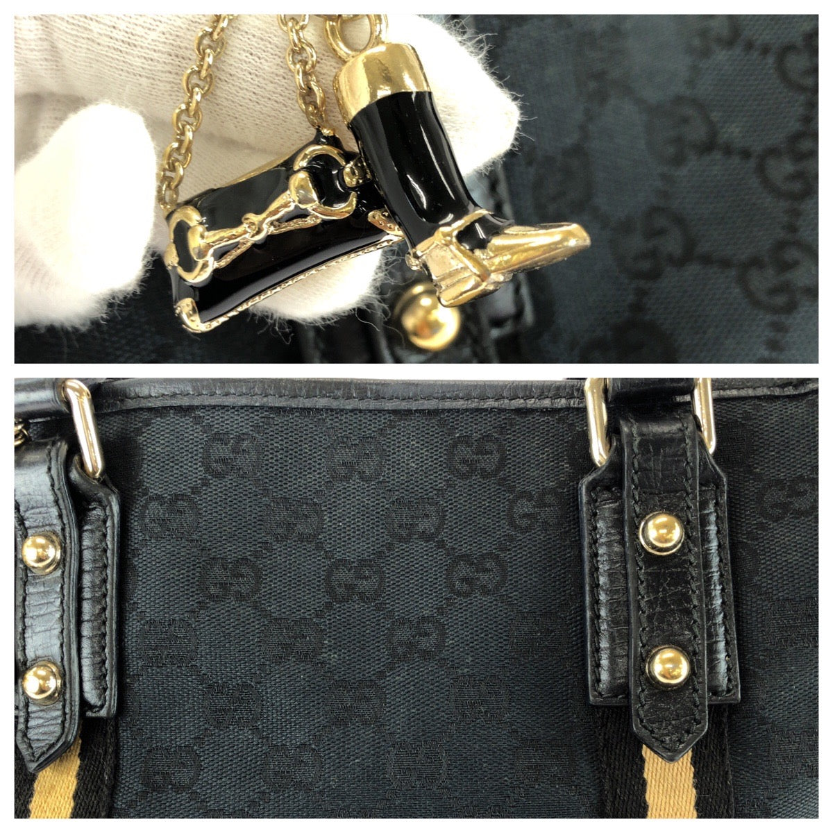 25924
GUCCI グッチ ブラック 黒 ゴールド金具 GGキャンバス / レザー 137396 トートバッグ ショルダーバッグ レディース AB28