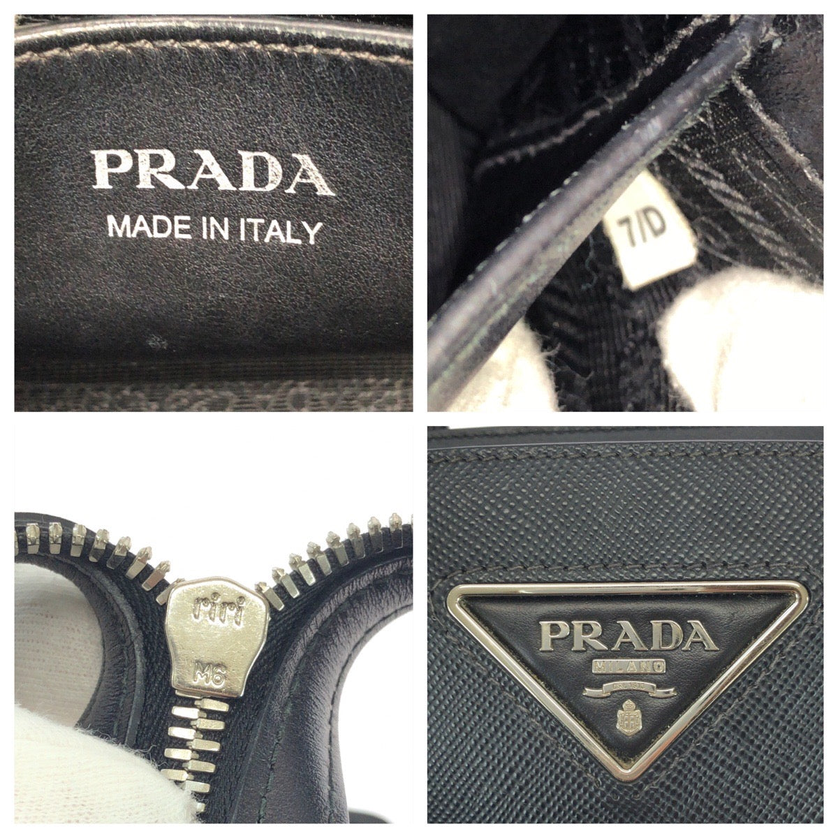 25927
PRADA プラダ サフィアーノ 三角ロゴプレート ブラック 黒 シルバー金具 レザー ハンドバッグ トートバッグ レディース AB56
