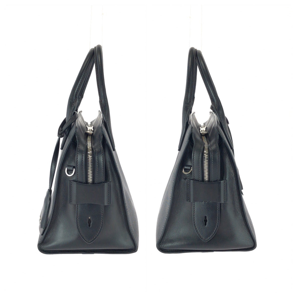 25927
PRADA プラダ サフィアーノ 三角ロゴプレート ブラック 黒 シルバー金具 レザー ハンドバッグ トートバッグ レディース AB56
