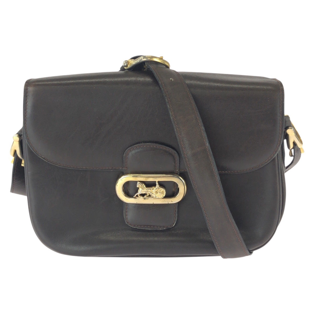 25928
CELINE セリーヌ ヴィンテージ ホースキャリッジ ブラウン ダークブラウン ゴールド金具 レザー ショルダーバッグ ポシェット レディース AB38