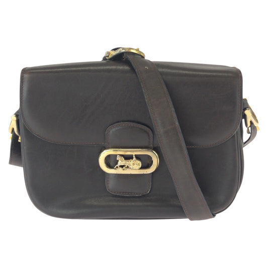 25928
CELINE セリーヌ ヴィンテージ ホースキャリッジ ブラウン ダークブラウン ゴールド金具 レザー ショルダーバッグ ポシェット レディース AB38