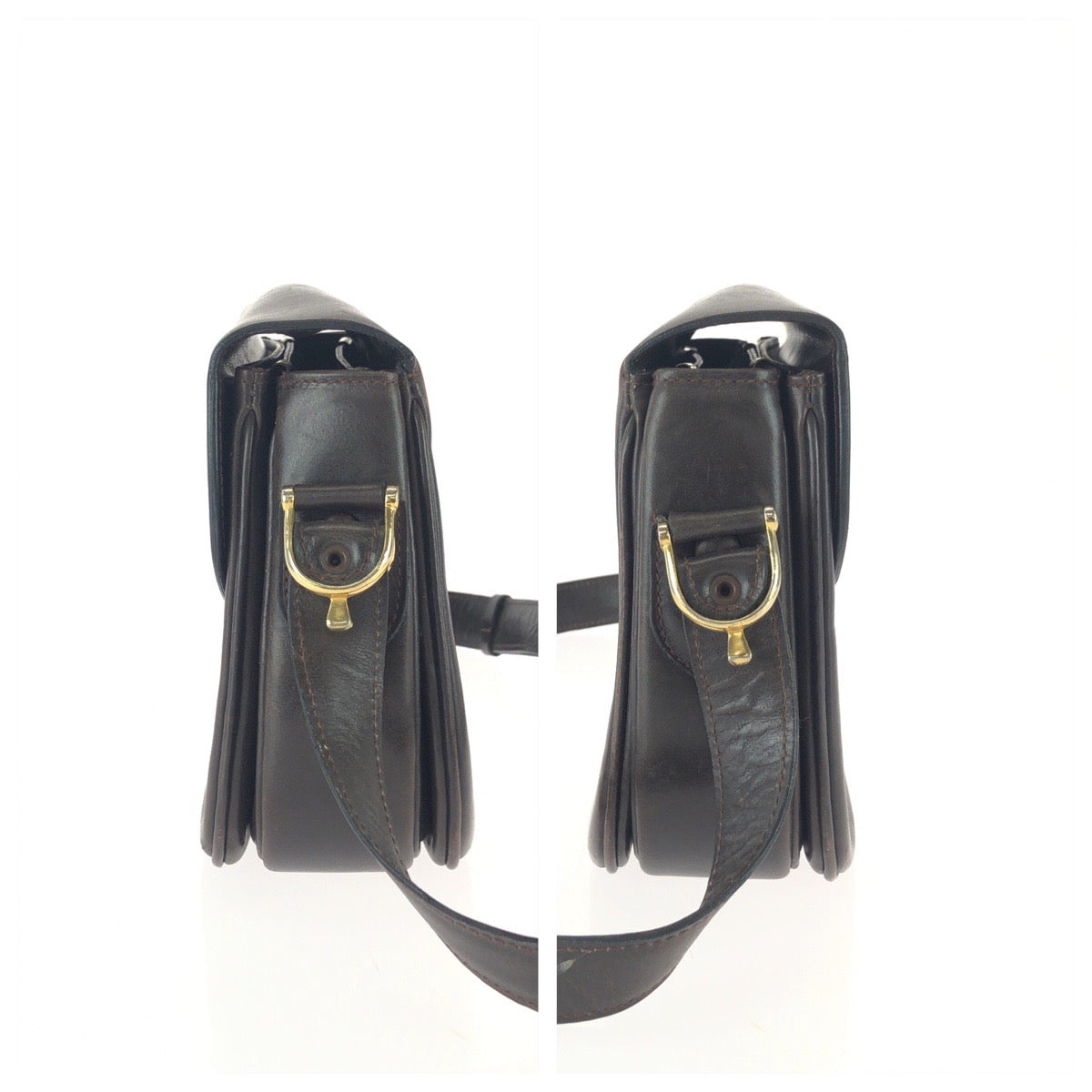 25928
CELINE セリーヌ ヴィンテージ ホースキャリッジ ブラウン ダークブラウン ゴールド金具 レザー ショルダーバッグ ポシェット レディース AB38