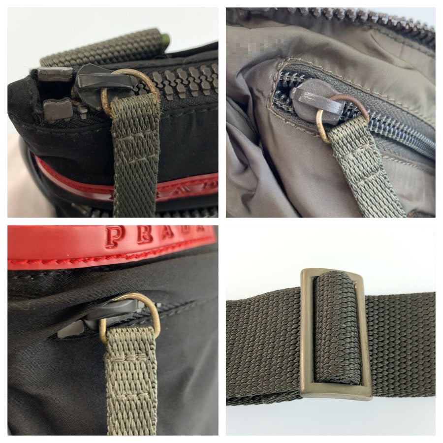 25931
PRADA SPORTS プラダスポーツ ブラック グレー シルバー金具 ナイロン ショルダーバッグ ポシェット レディース ABP33
