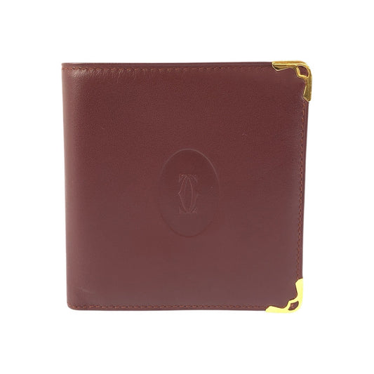 25932
CARTIER カルティエ マストライン ボルドー ワインレッド ゴールド金具 レザー 折財布 コンパクトウォレット メンズ A21