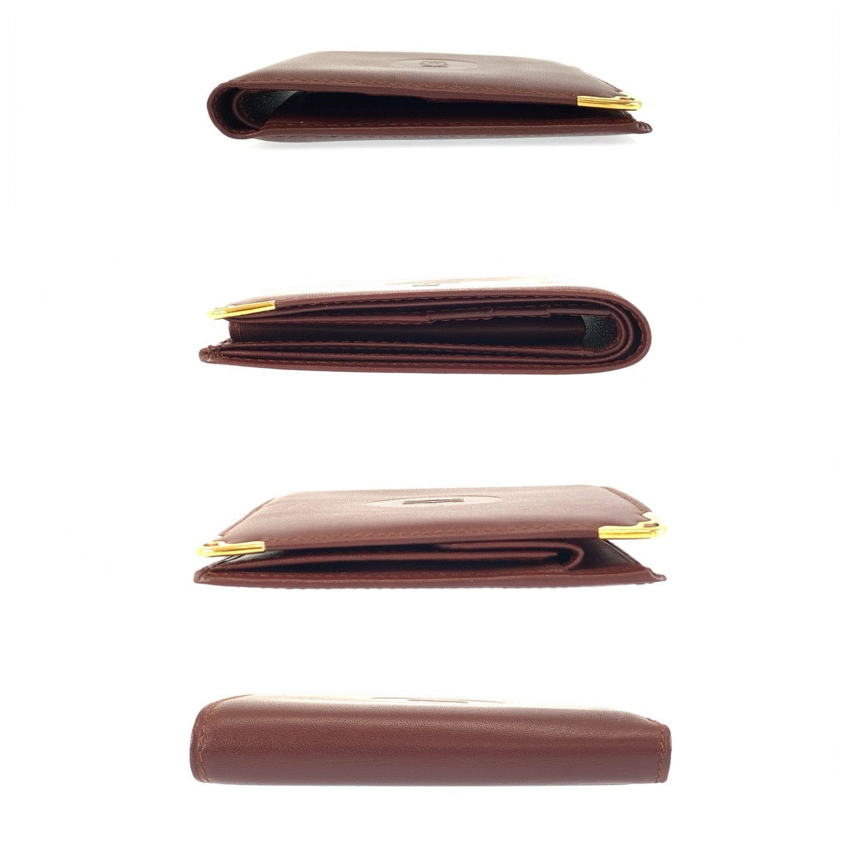25932
CARTIER カルティエ マストライン ボルドー ワインレッド ゴールド金具 レザー 折財布 コンパクトウォレット メンズ A21