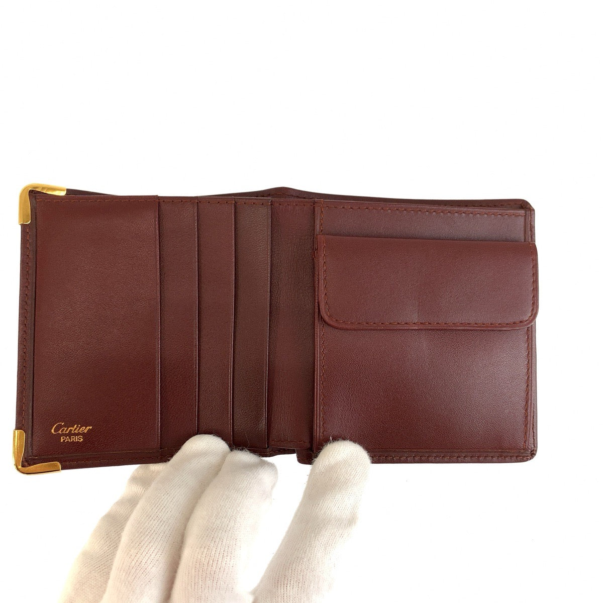 25932
CARTIER カルティエ マストライン ボルドー ワインレッド ゴールド金具 レザー 折財布 コンパクトウォレット メンズ A21