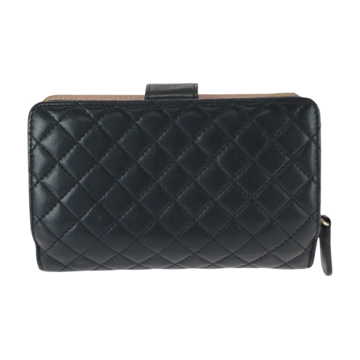 25933
CHANEL シャネル マトラッセ ココマーク ブラック ピンク ゴールド金具 レザー 折財布 コンパクトウォレット レディース AB28
