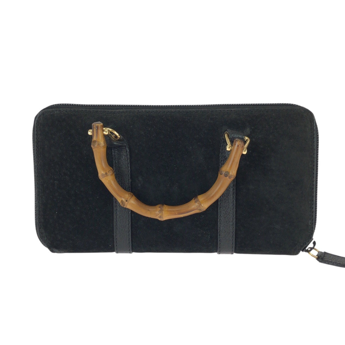25937
GUCCI グッチ ヴィンテージ バンブー ２way ブラック 黒 ゴールド金具 スウェード / レザー 長財布 ショルダーウォレット レディース AB35