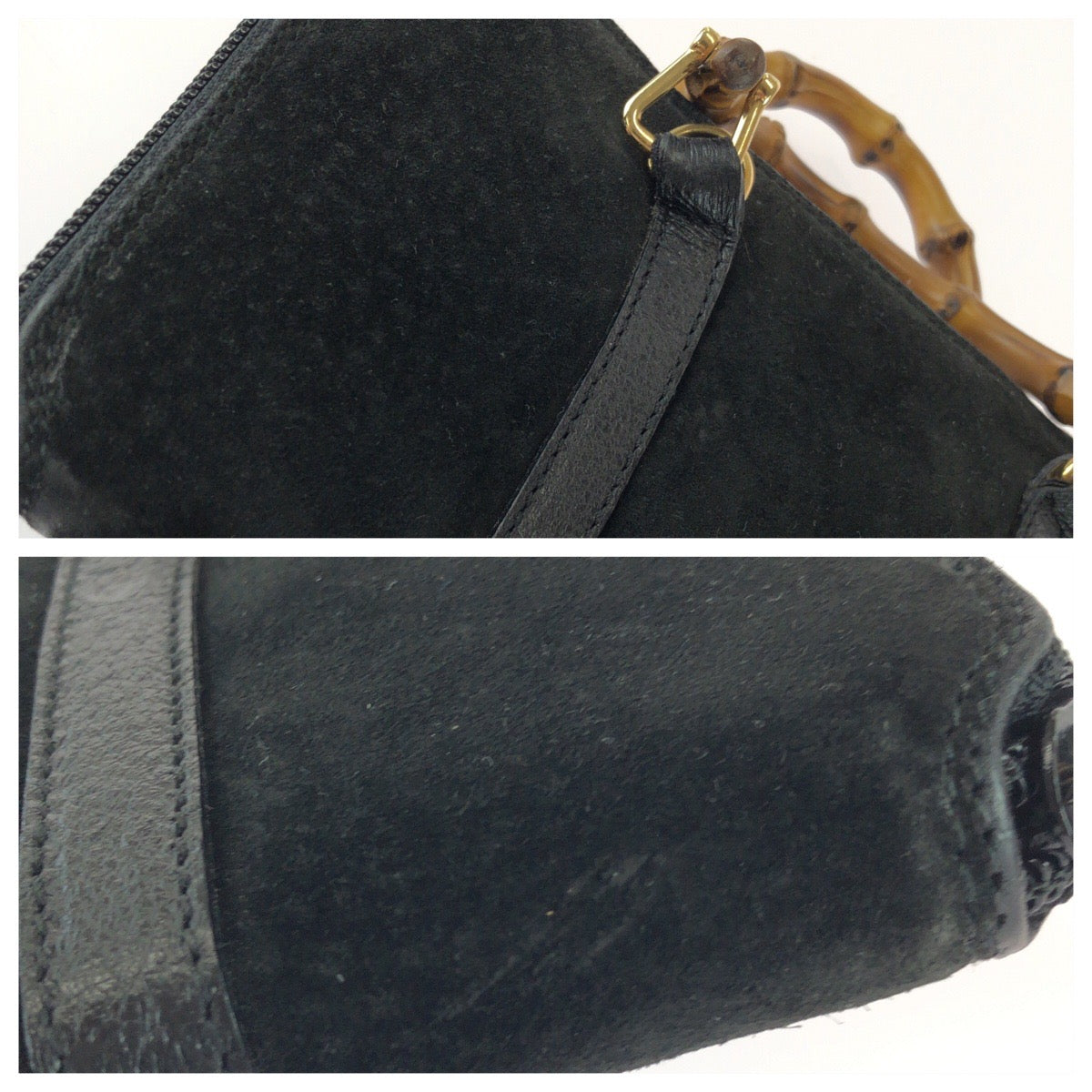 25937
GUCCI グッチ ヴィンテージ バンブー ２way ブラック 黒 ゴールド金具 スウェード / レザー 長財布 ショルダーウォレット レディース AB35