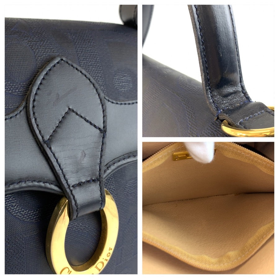 25938
Christian Dior クリスチャンディオール ヴィンテージ トロッター ネイビー ゴールド金具 PVC ハンドバッグ レディース ABP38
