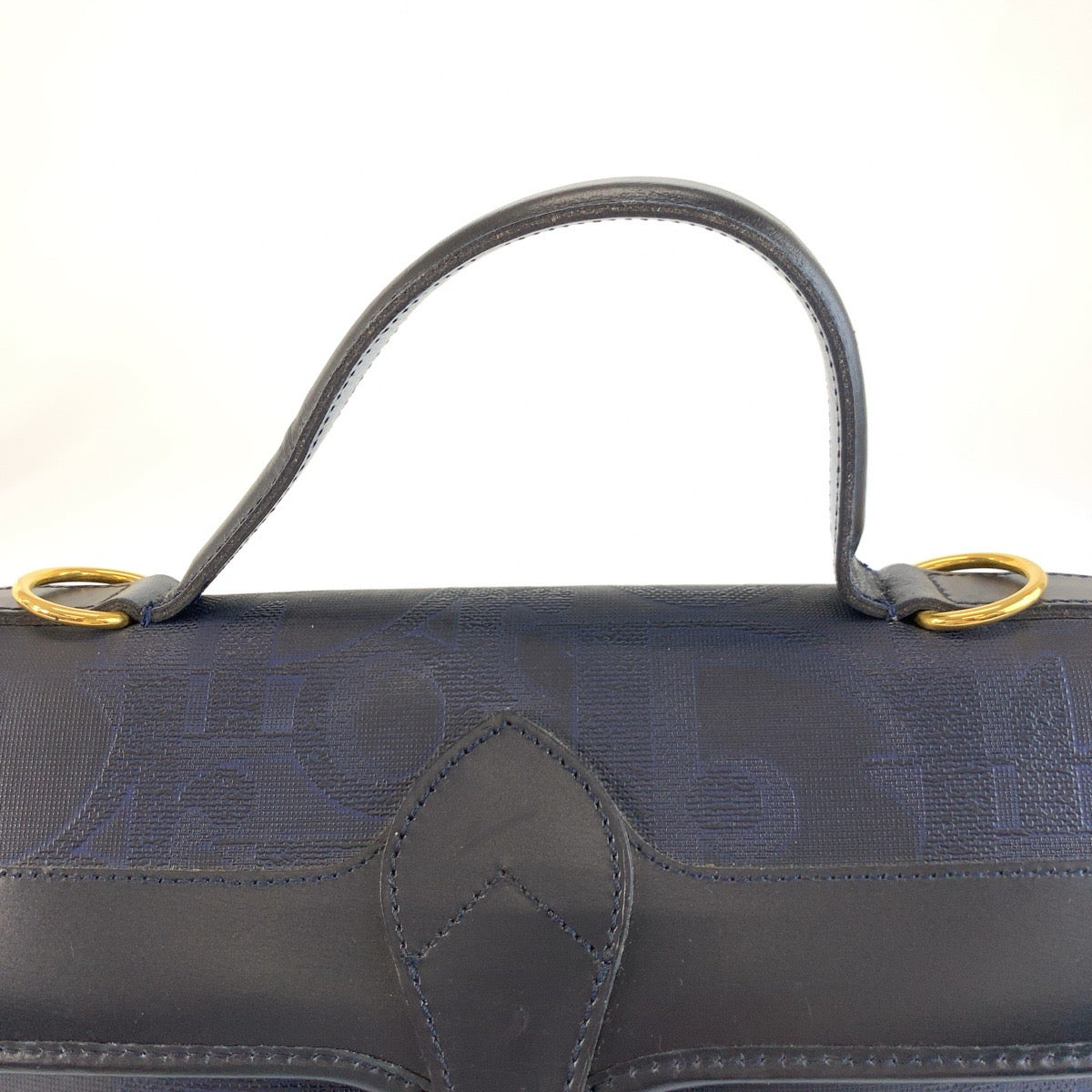 25938
Christian Dior クリスチャンディオール ヴィンテージ トロッター ネイビー ゴールド金具 PVC ハンドバッグ レディース ABP38