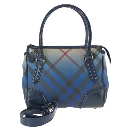 25941
BURBERRY バーバリー チェック柄 2way ブルー ガンメタ金具 PVC / エナメル 37322646/61B ショルダーバッグ ミニボストンバッグ レディース ABP35
